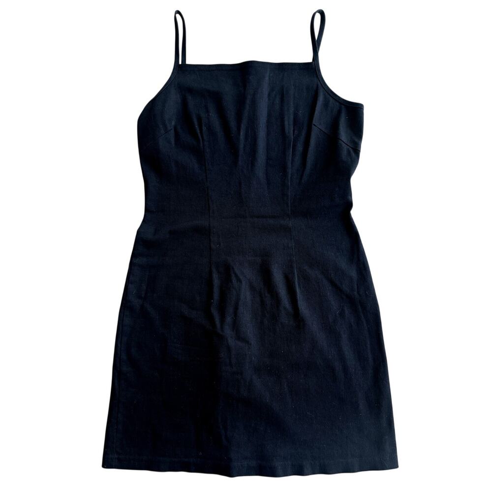womens vintage Y2K 90s possessed black square neck mini dress minimalist small